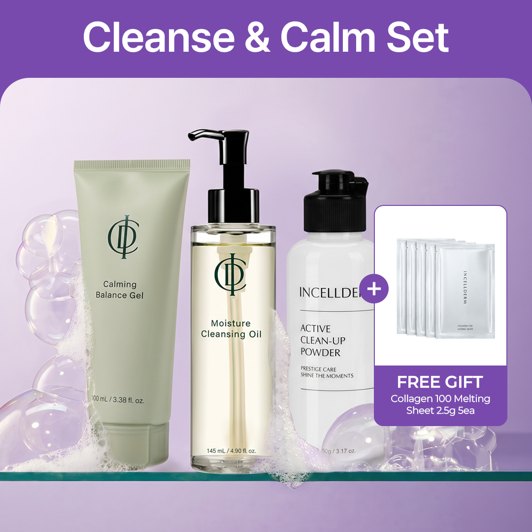 INCELLDERM Cleanse & Calm 3-Step Set + FREE Collagen Melting Sheet 5-Pack