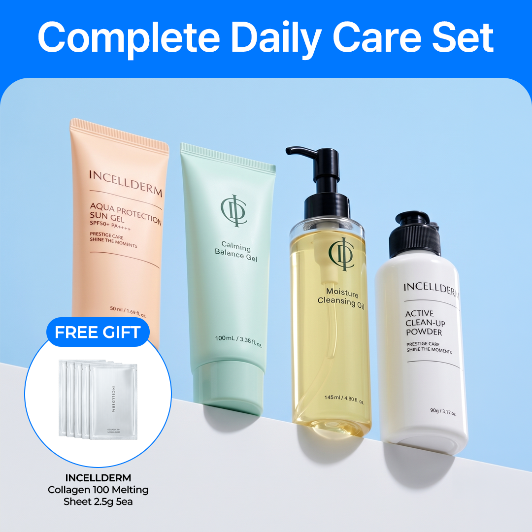 INCELLDERM Complete 4-Step Daily Routine Set +  FREE Collagen Melting Sheet 5-Pack