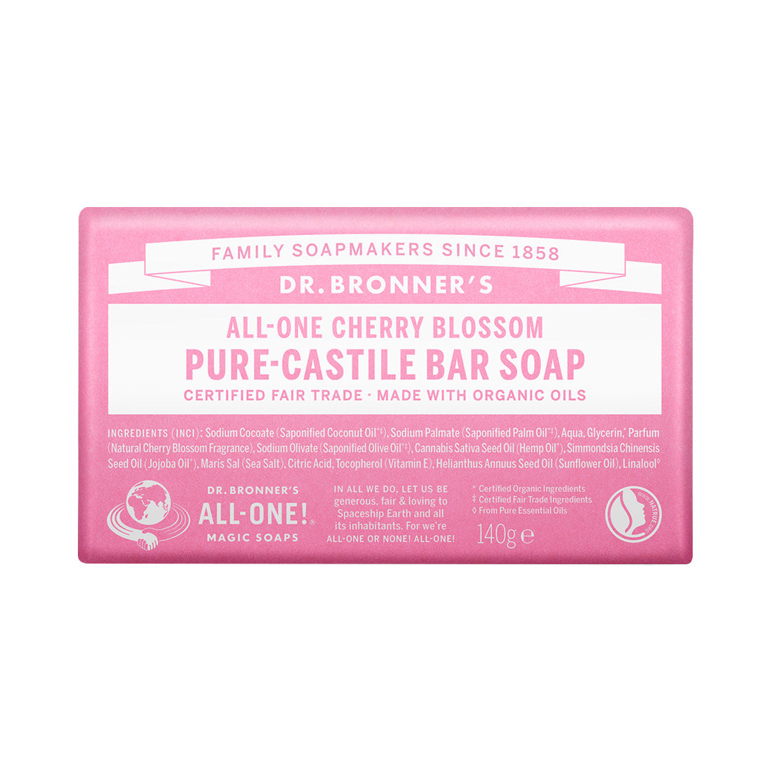 DR.BRONNER'S Cherry Blossom Pure Castile Bar Soap 140g