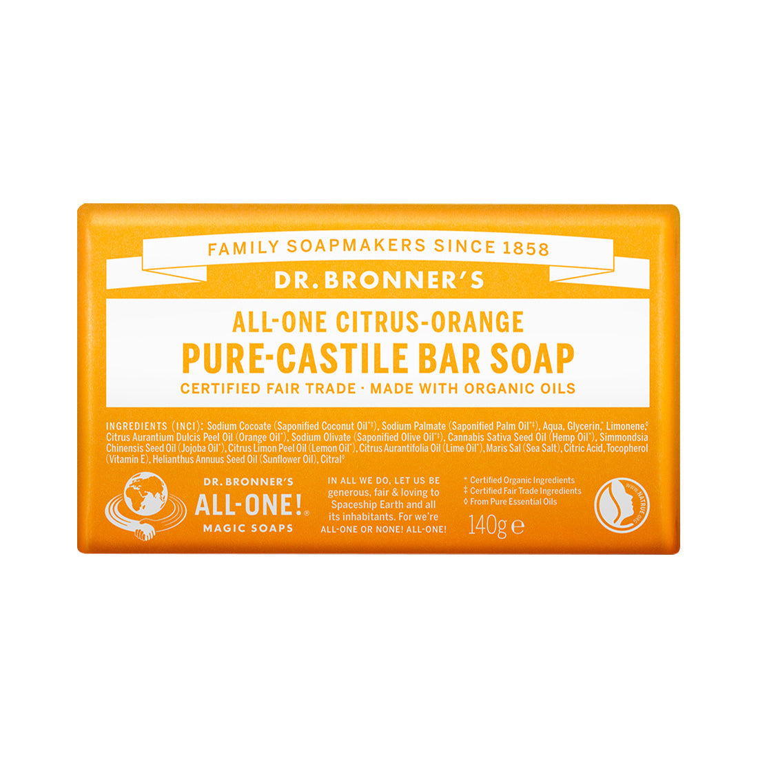 DR.BRONNER'S Citrus Orange Pure Castile Bar Soap 140g