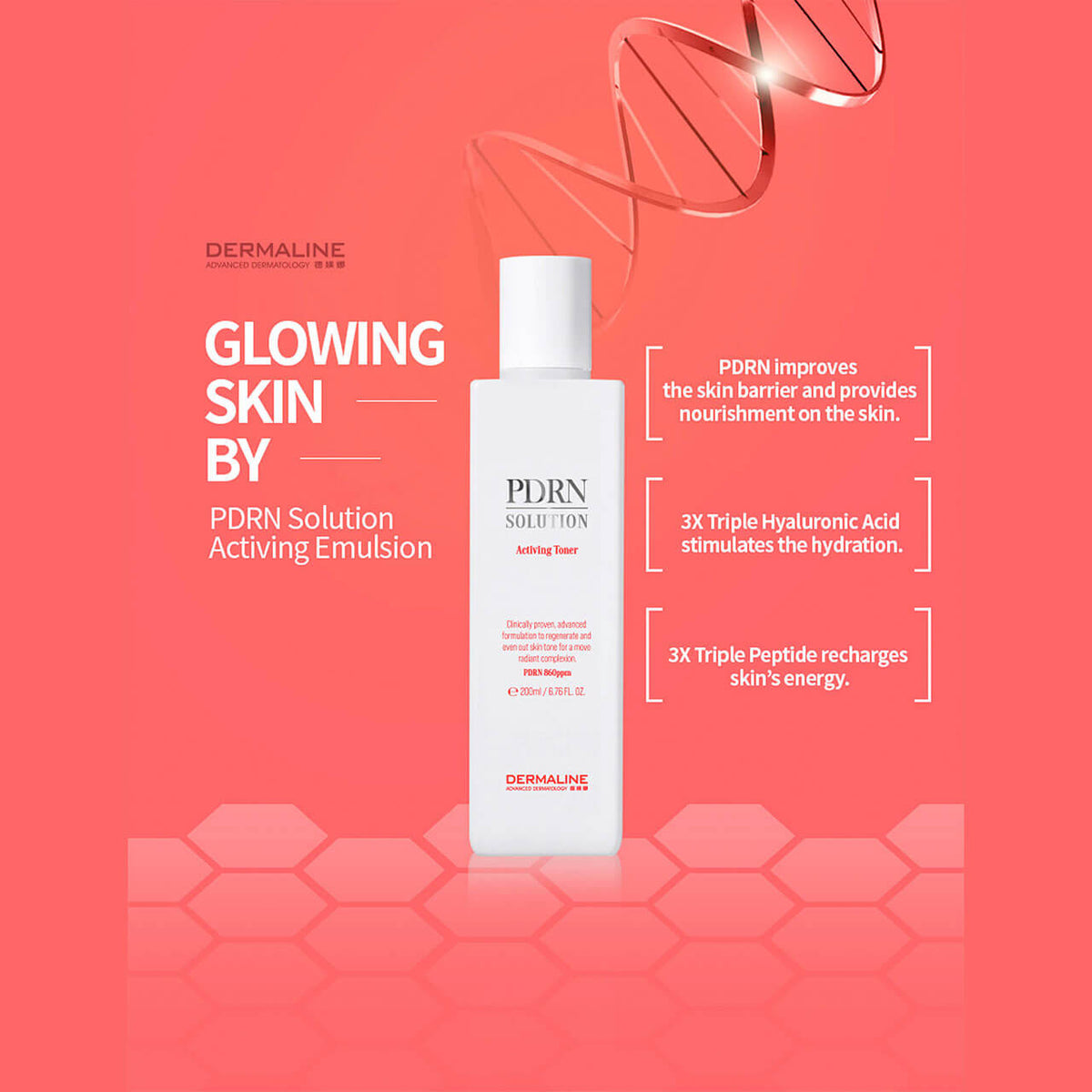 Dermaline PDRN Solution Activating Emulsion 200ml: a skin-revitalizing emulsion designed to hydrate and rejuvenate the skin.