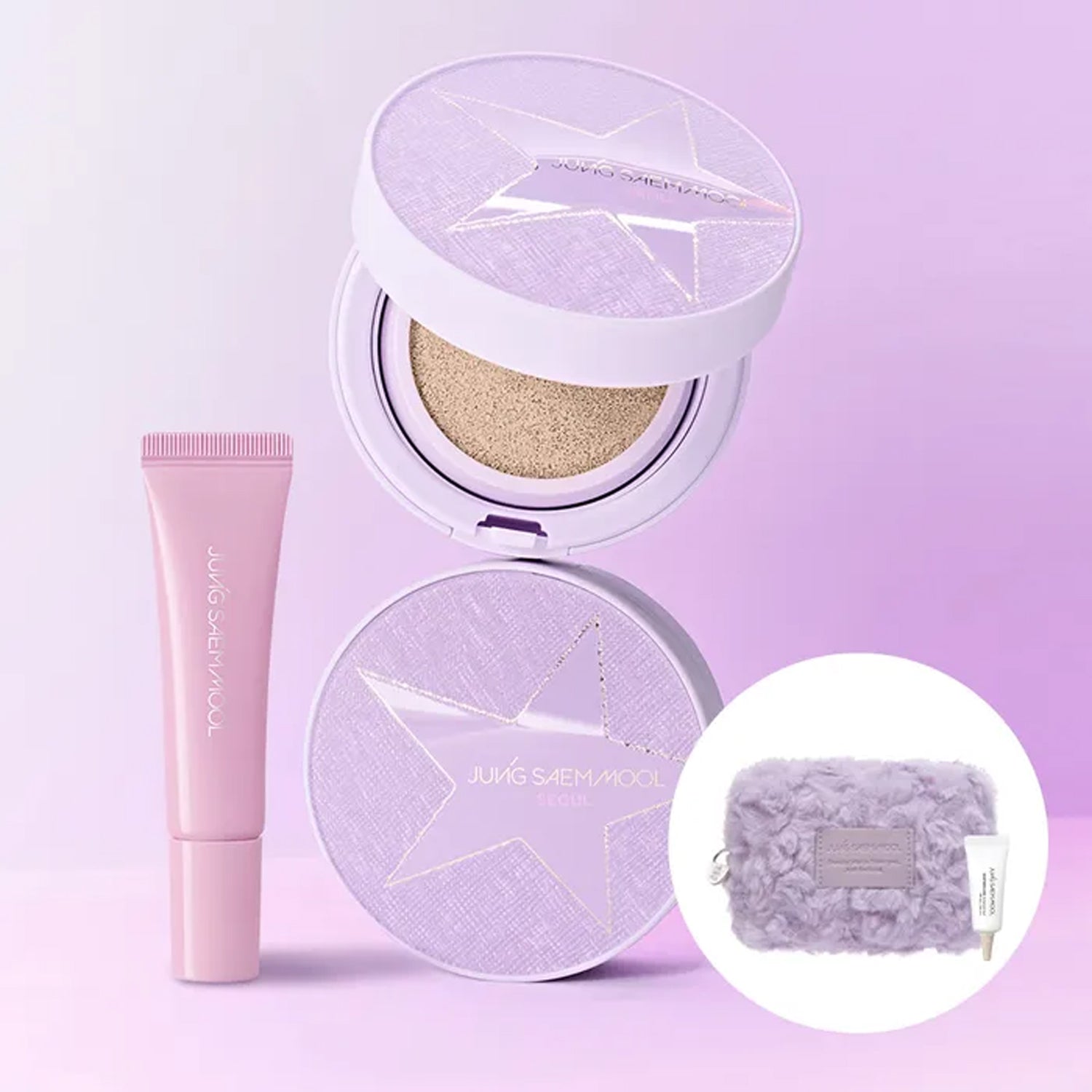 [Gift Packaging] JUNG SAEM MOOL Essential Skin Nuder Cushion with Refill plus Metal Serum Gloss (with Purple Fur Pouch plus Ampoule Sun 5ml Gift)