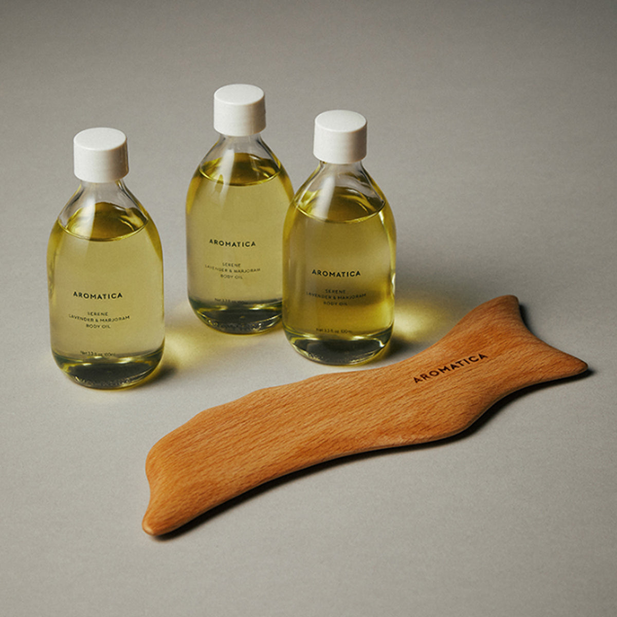 AROMATICA Serene Body Oil Lavender & Marjoram (50ml) & Glass Gua Sha Set