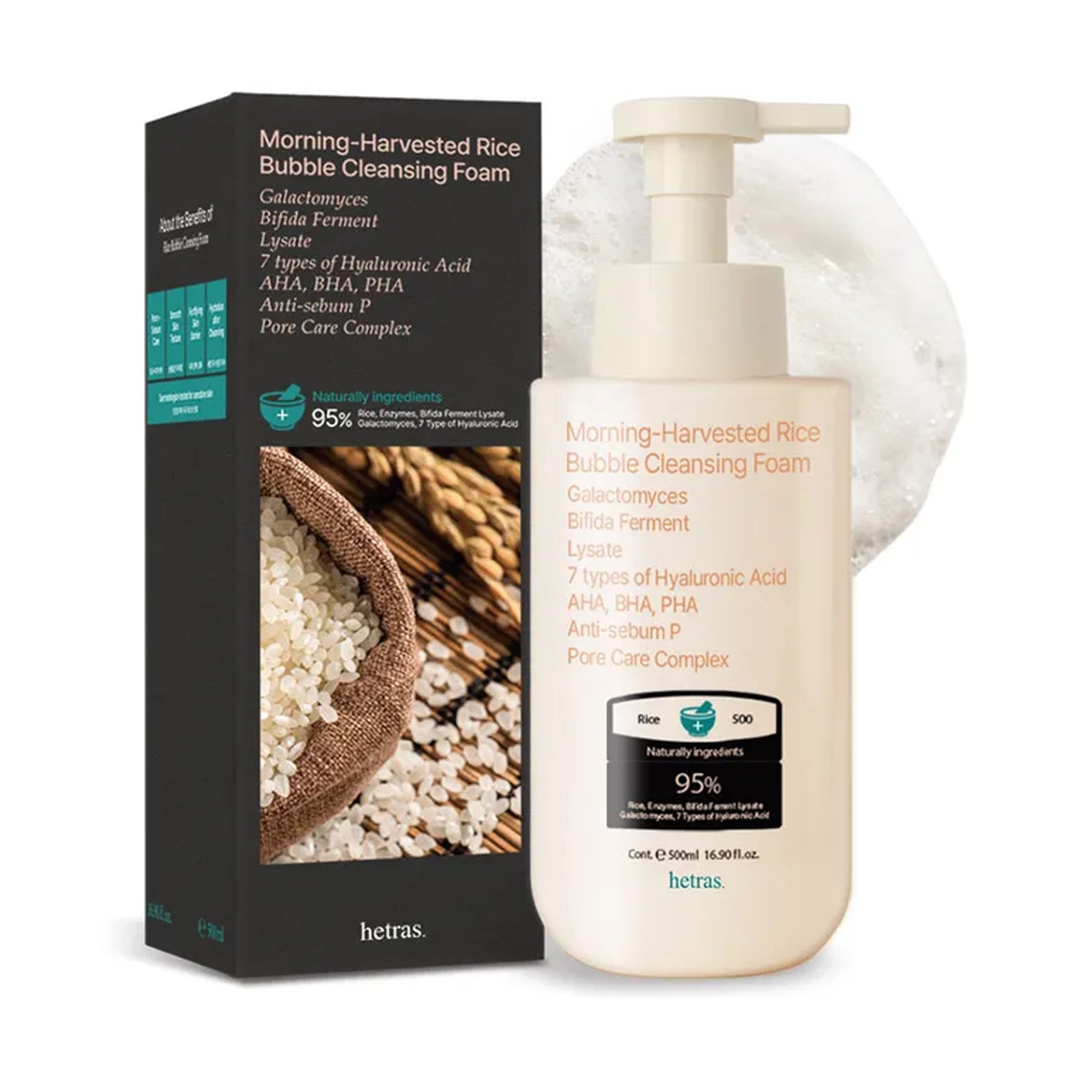 rice glutathione bubble foam cleanser HETRAS Morning-Harvested Rice Bubble Cleansing Foam 500ml