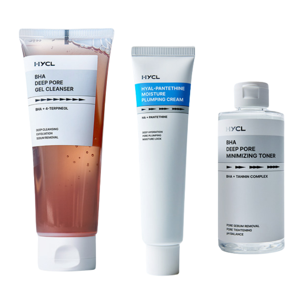 Hycl 3 piezas Set BHA GEL Cleanser 150ml + BHA Tóner 200 ml + crema regordeta 70 ml
