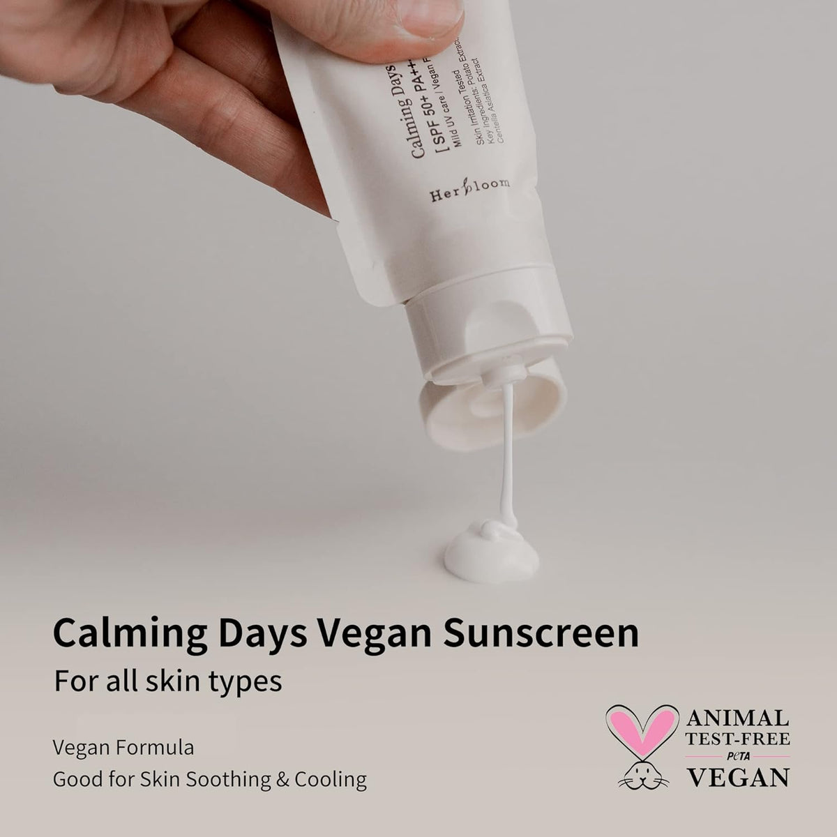 50ml Herbloom Calming Days Vegan Sunscreen SPF 50+ PA++++, gentle formula for daily sun protection.