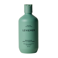 LEVIEMER Bakuchiol Body & Hand Wash 300ml bottle featuring a sleek design, ideal for nourishing skin during cleansing.