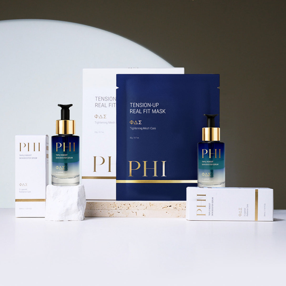 PHI BEAUTY Triple Reboot Skin Booster Serum (30ml) + Tension-Up Real Fit Mask 1 Box (4 ea)