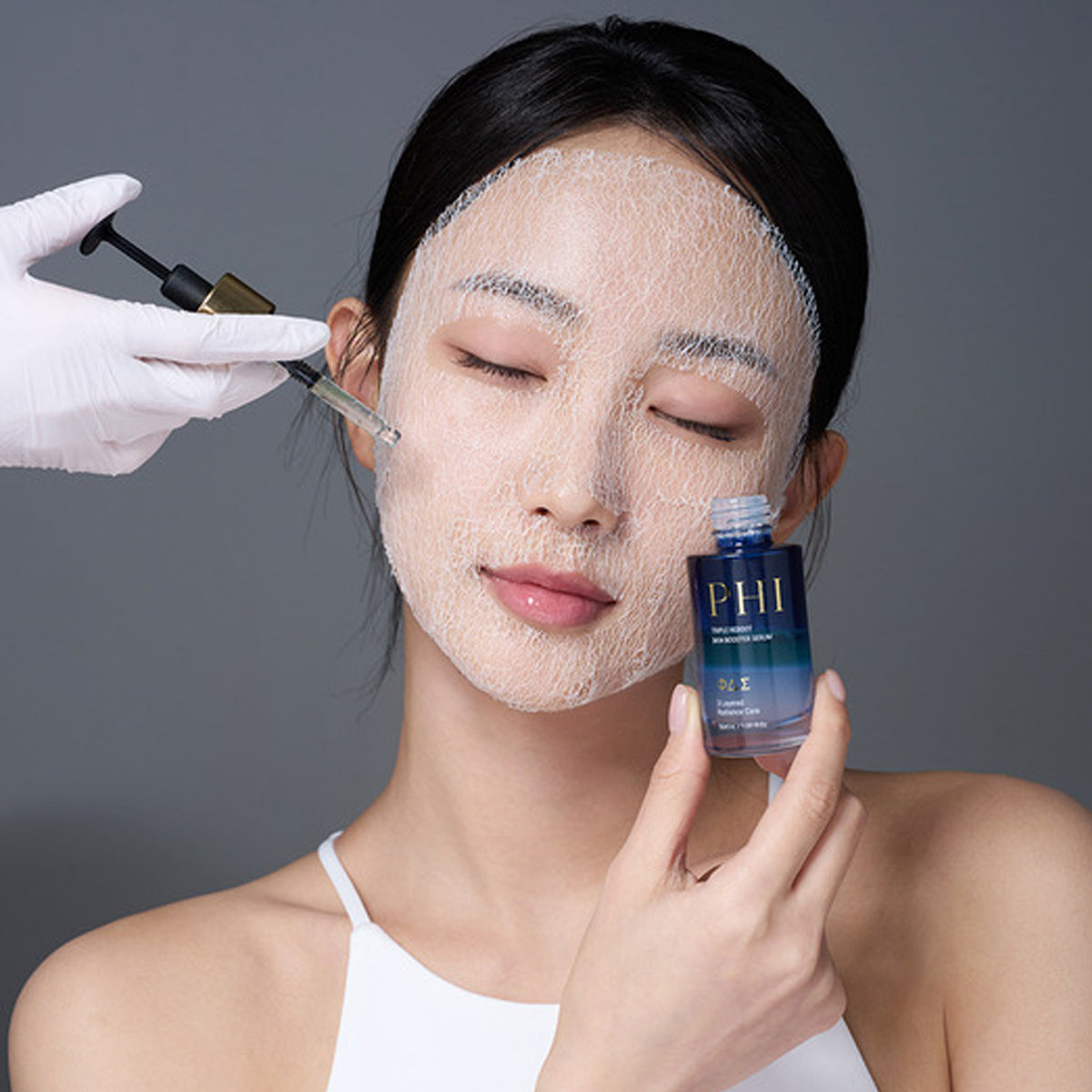PHI BEAUTY Triple Reboot Skin Booster Serum (30ml) + Tension-Up Real Fit Mask 1 Box (4 ea)