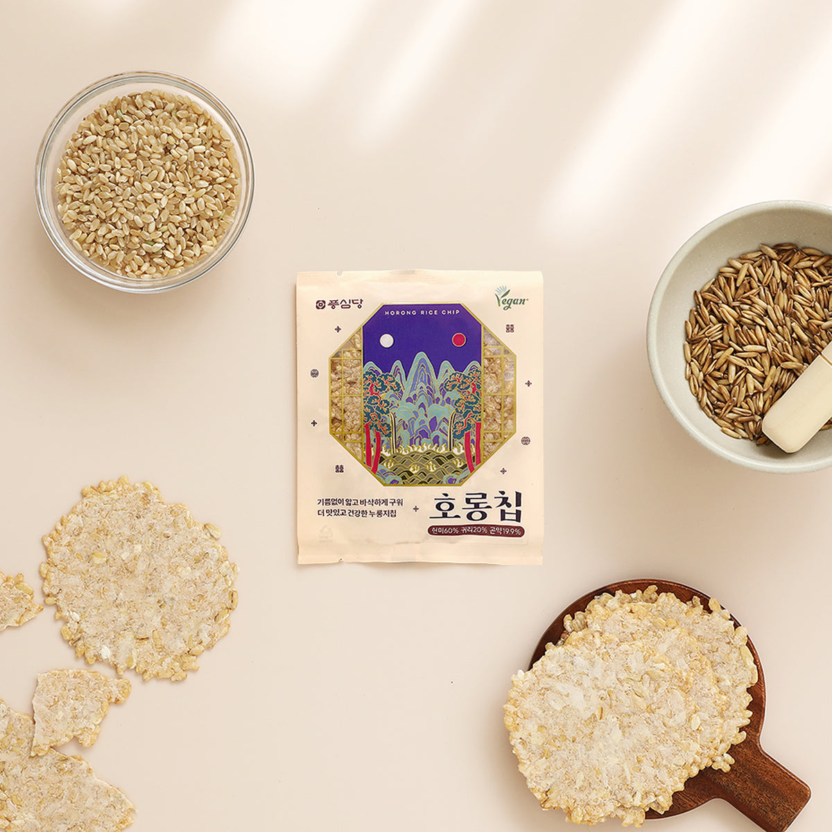 Pungsimdang Horong-chip Brown Rice, Oat & Konjac Scorched Rice Crisps (20 Packs)