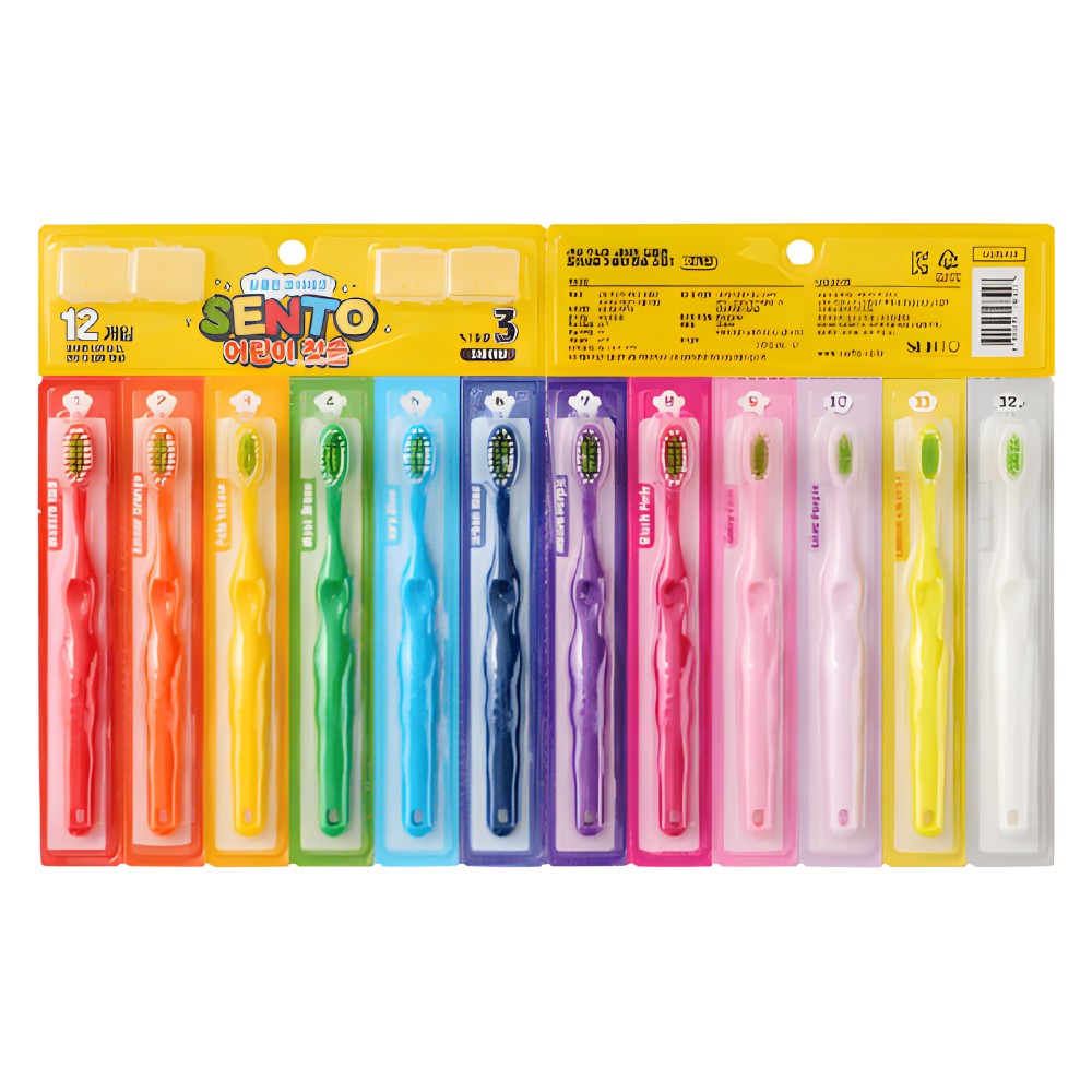 SENTO Junior Safe Deep Clean Ultra-Fine Bristle Kids Toothbrush (Step 3) - 12 Pack (Random Colors)