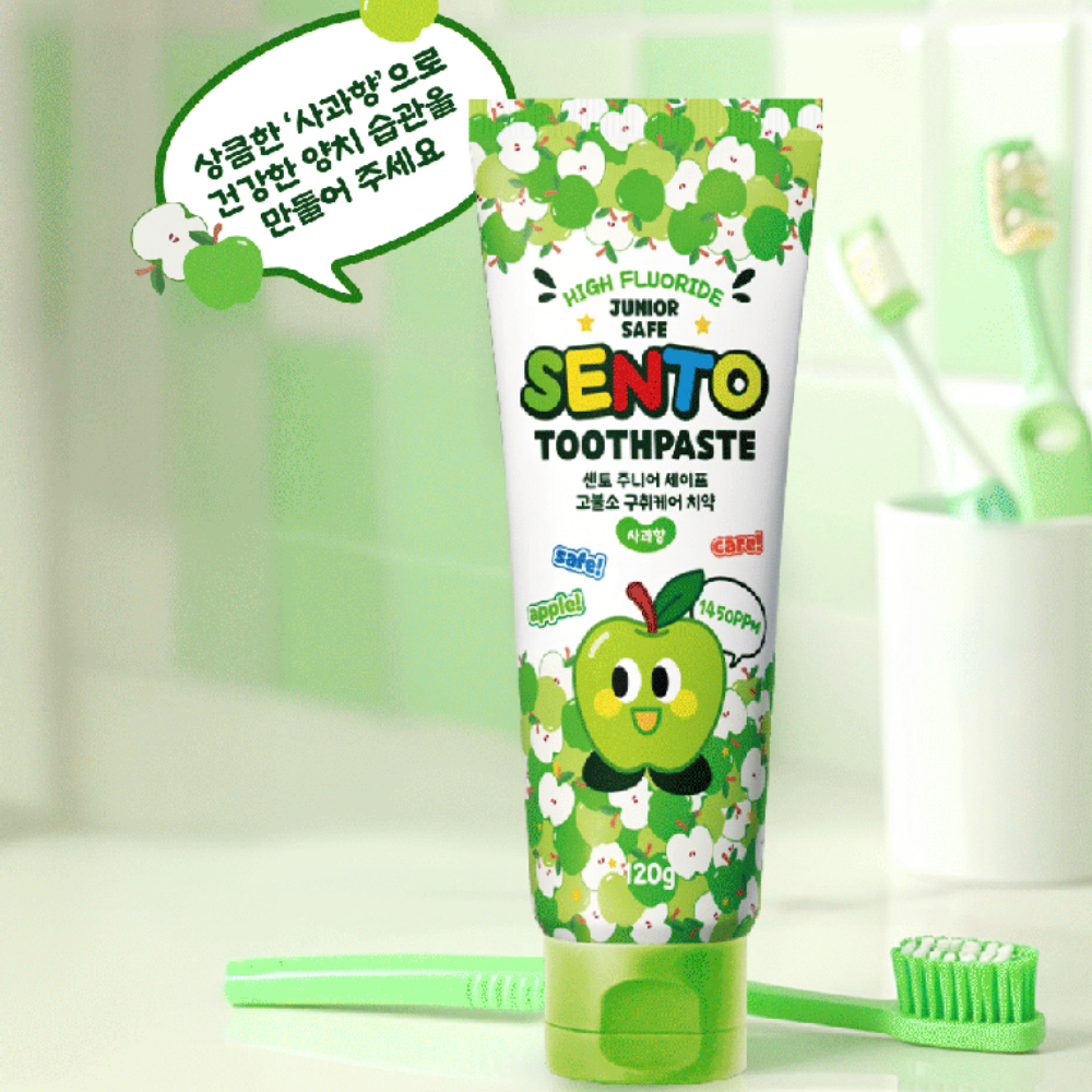 SENTO Junior Safe High-Fluoride Bad Breath Care Kids Toothpaste (Apple Flavor) - 4 Pack (120g x 4)