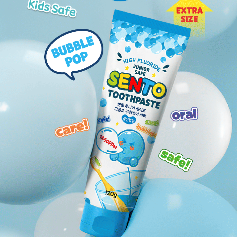 SENTO Junior Safe High-Fluoride Bad Breath Care Kids Toothpaste (Bubble Gum Flavor) - 4 Pack (120g x 4)
