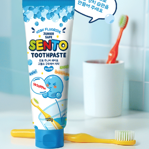 SENTO Junior Safe High-Fluoride Bad Breath Care Kids Toothpaste (Bubble Gum Flavor) - 4 Pack (120g x 4)