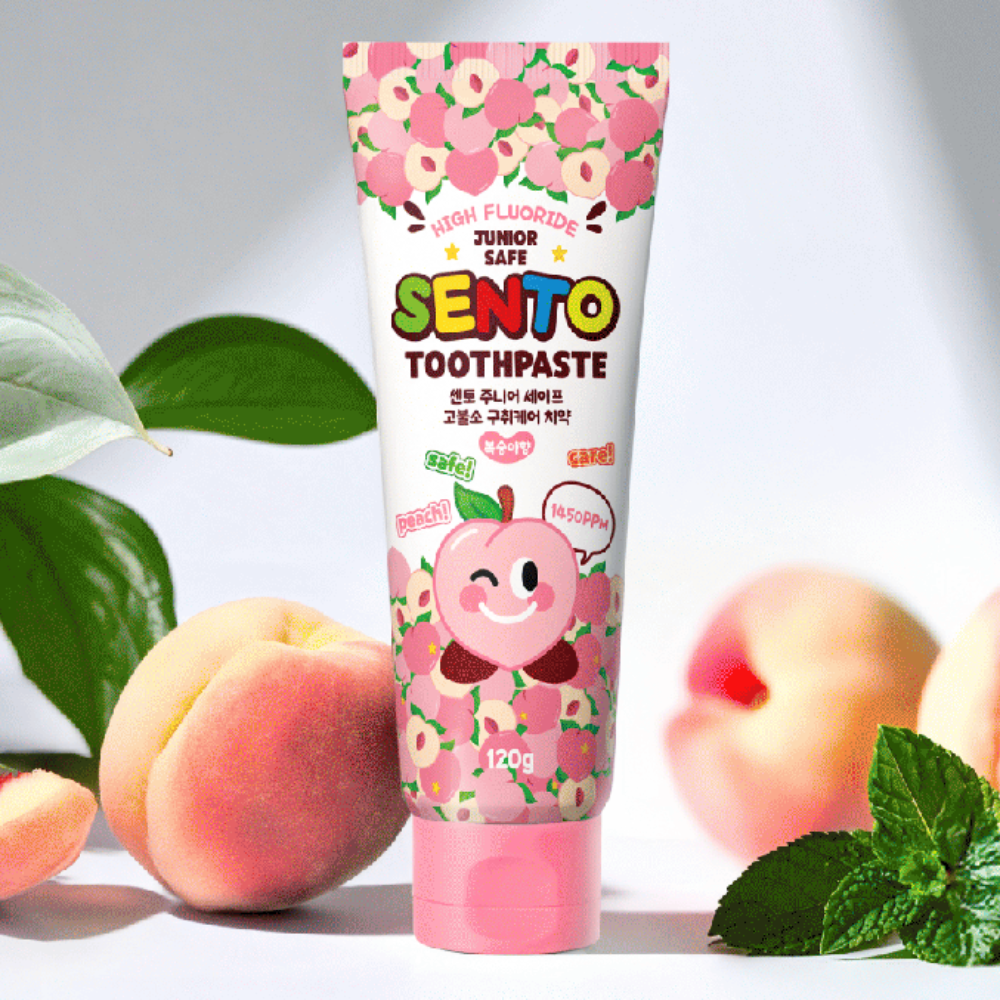 SENTO Junior Safe High-Fluoride Bad Breath Care Kids Toothpaste (Peach Flavor) - 4 Pack (120g x 4)