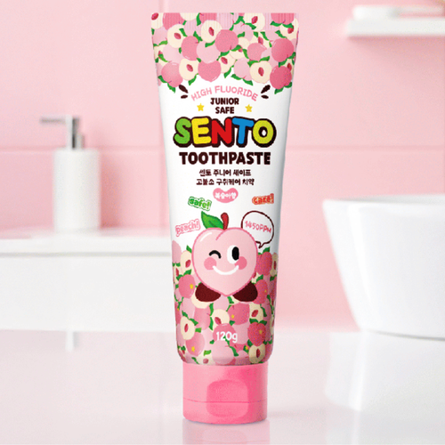 SENTO Junior Safe High-Fluoride Bad Breath Care Kids Toothpaste (Peach Flavor) - 4 Pack (120g x 4)
