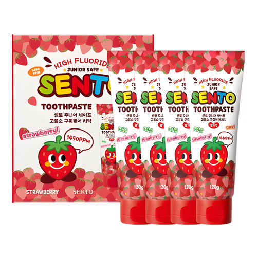 SENTO Junior Safe High-Fluoride Bad Breath Care Kids Toothpaste (Strawberry Flavor) - 4 Pack (120g x 4)