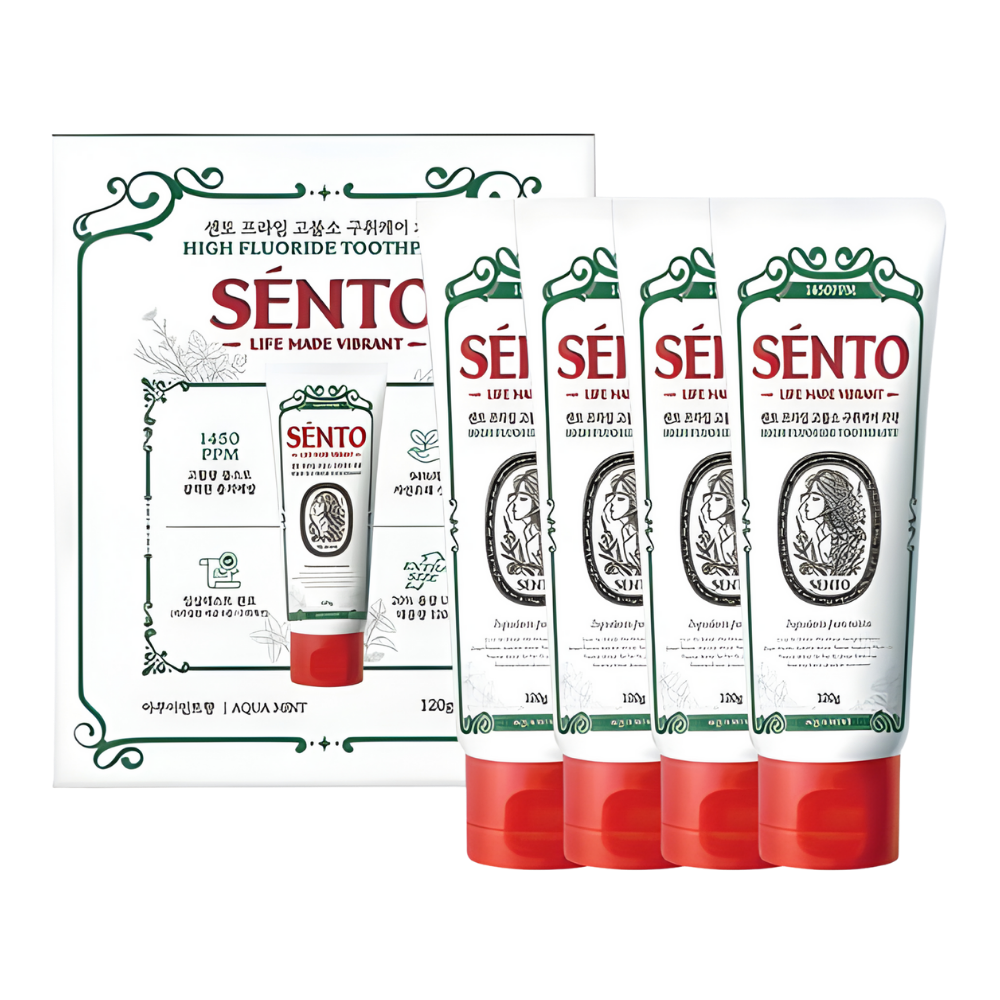 SENTO Prime High-Fluoride Bad Breath Care Toothpaste (Aqua Mint Flavor) - 4 Pack (120g x 4)