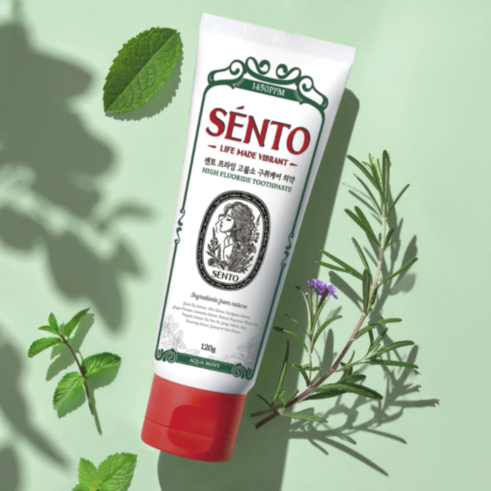 SENTO Prime High-Fluoride Bad Breath Care Toothpaste (Aqua Mint Flavor) - 4 Pack (120g x 4)