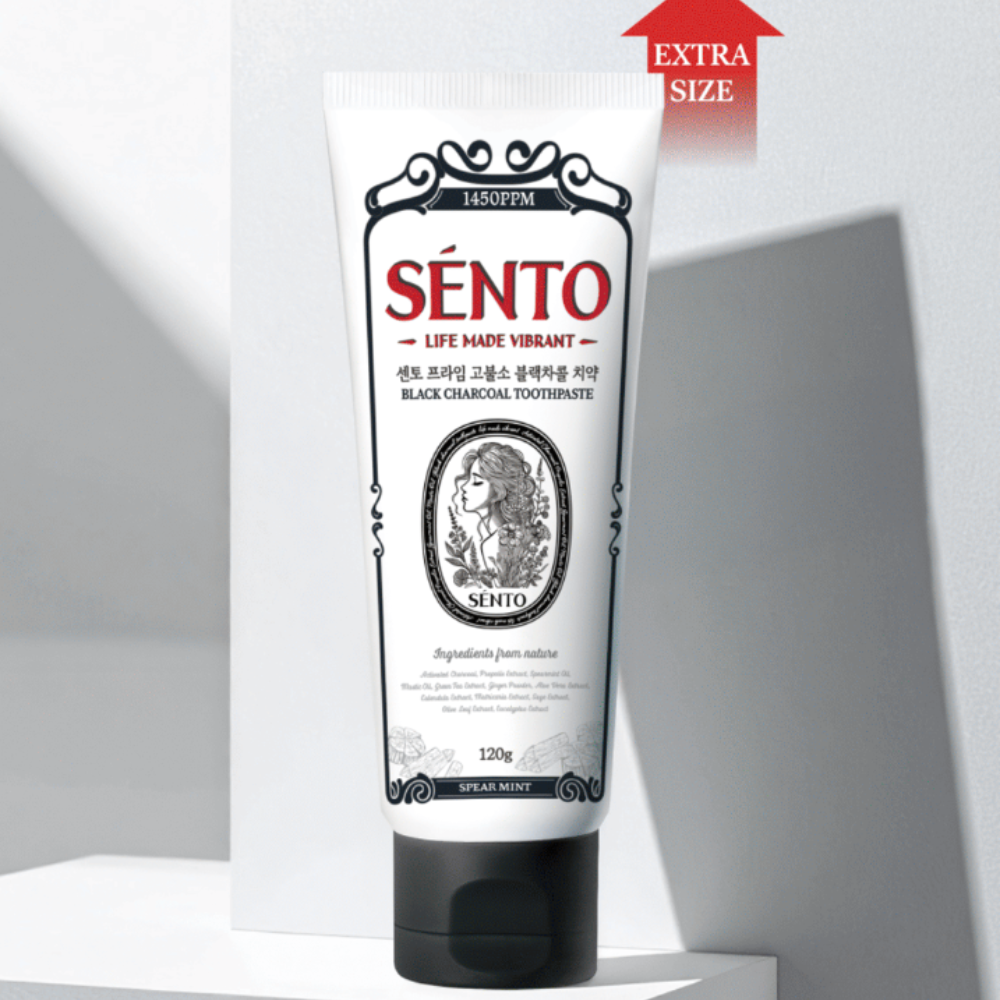 SENTO Prime High-Fluoride Black Charcoal Toothpaste (Spearmint Flavor) - 4 Pack (120g x 4)