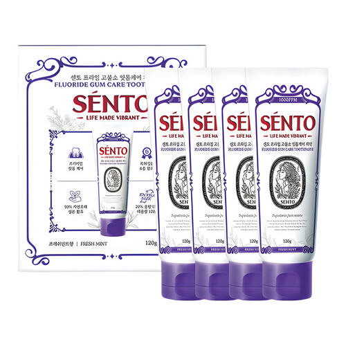 SENTO Prime High-Fluoride Gum Care Toothpaste (Fresh Mint Flavor) - 4 Pack (120g x 4)