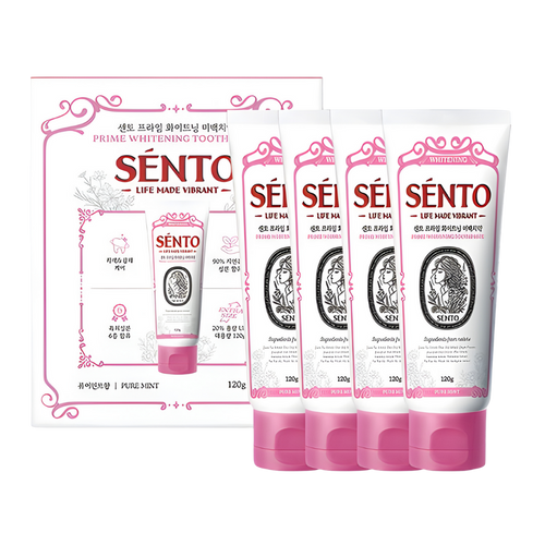 SENTO Prime Whitening Care Toothpaste (Pure Mint Flavor) - 4 Pack (120g x 4)