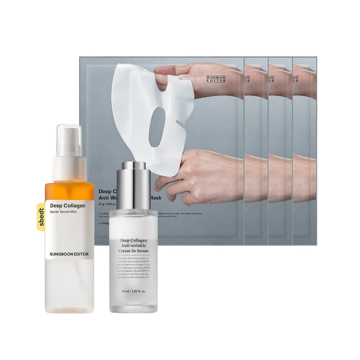 SUNGBOON EDITOR Deep Collagen Gel Mask Pack (4 Sheets) + Collagen Serum + Mist