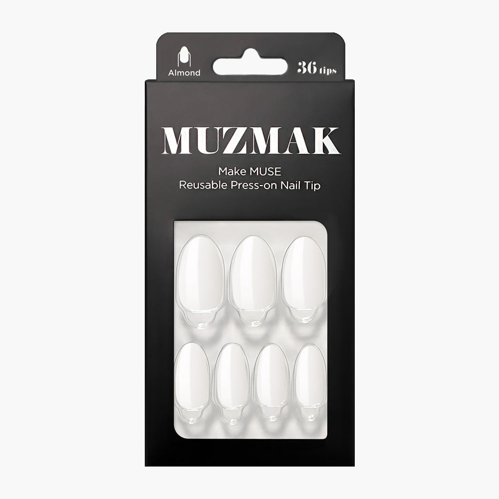MUZMAK Nail Tips 36pcs #Triple White(Almond)