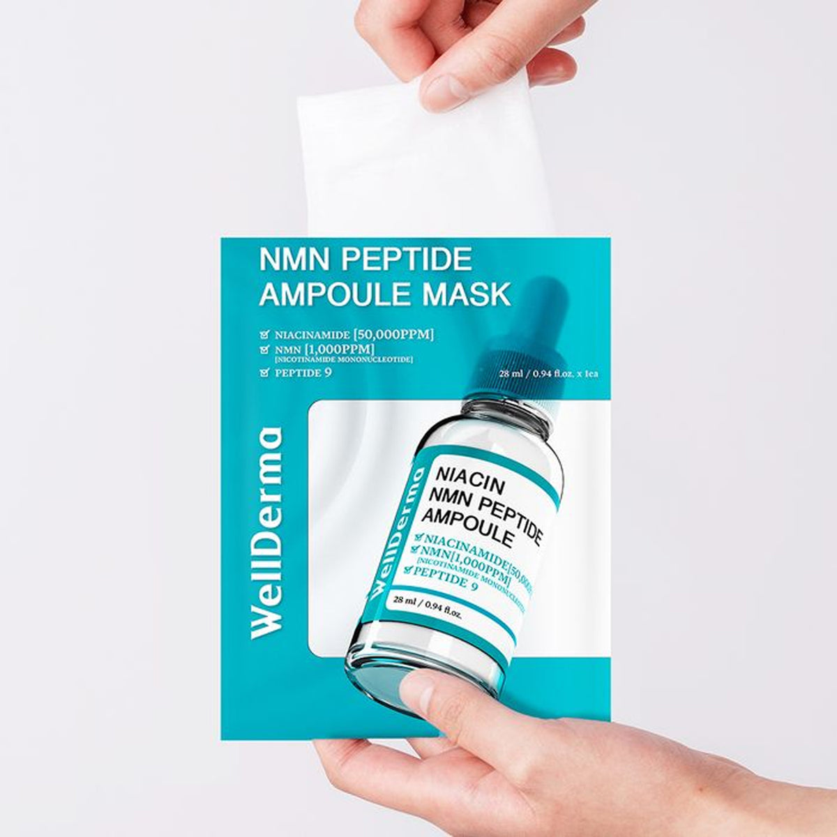 WellDerma Niacin NMN Peptide Ampoule Mask Pack (10 Sheets) + Niacin Ampoule 30ml Set