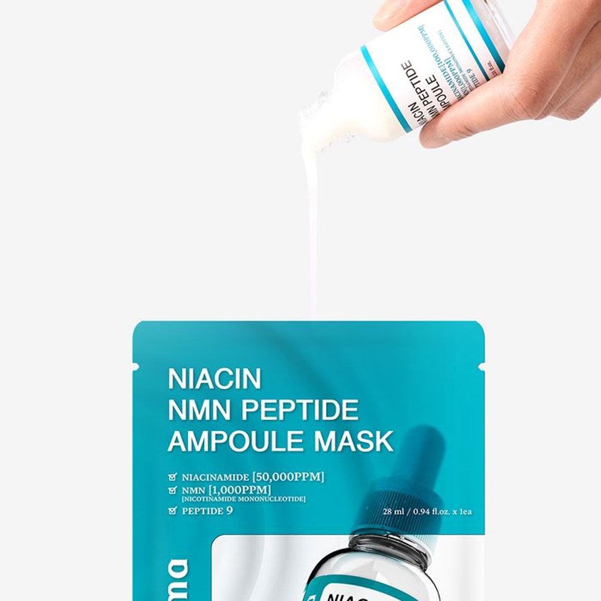 WellDerma Niacin NMN Peptide Ampoule Mask Pack (10 Sheets) + Niacin Ampoule 30ml Set
