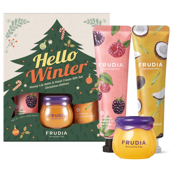 FRUDIA Honey Lip Balm & Hand Cream Gift Set Hello Winter Christmas Edition (Lip Balm 10ml + Hand Cream 30g x 2) - DODOSKIN