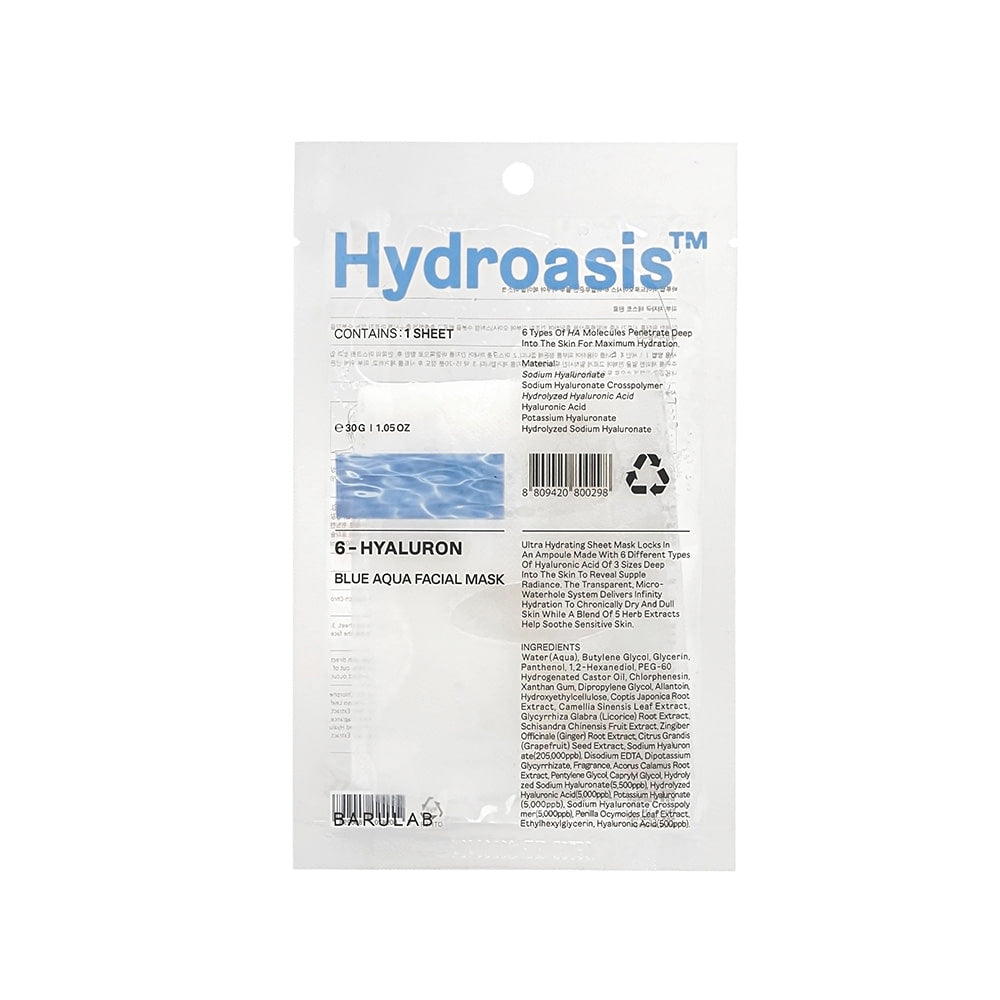 BARULAB Hydroasis 6-Hyaluronic Blue Aqua Facial Mask 30g *10ea - DODOSKIN