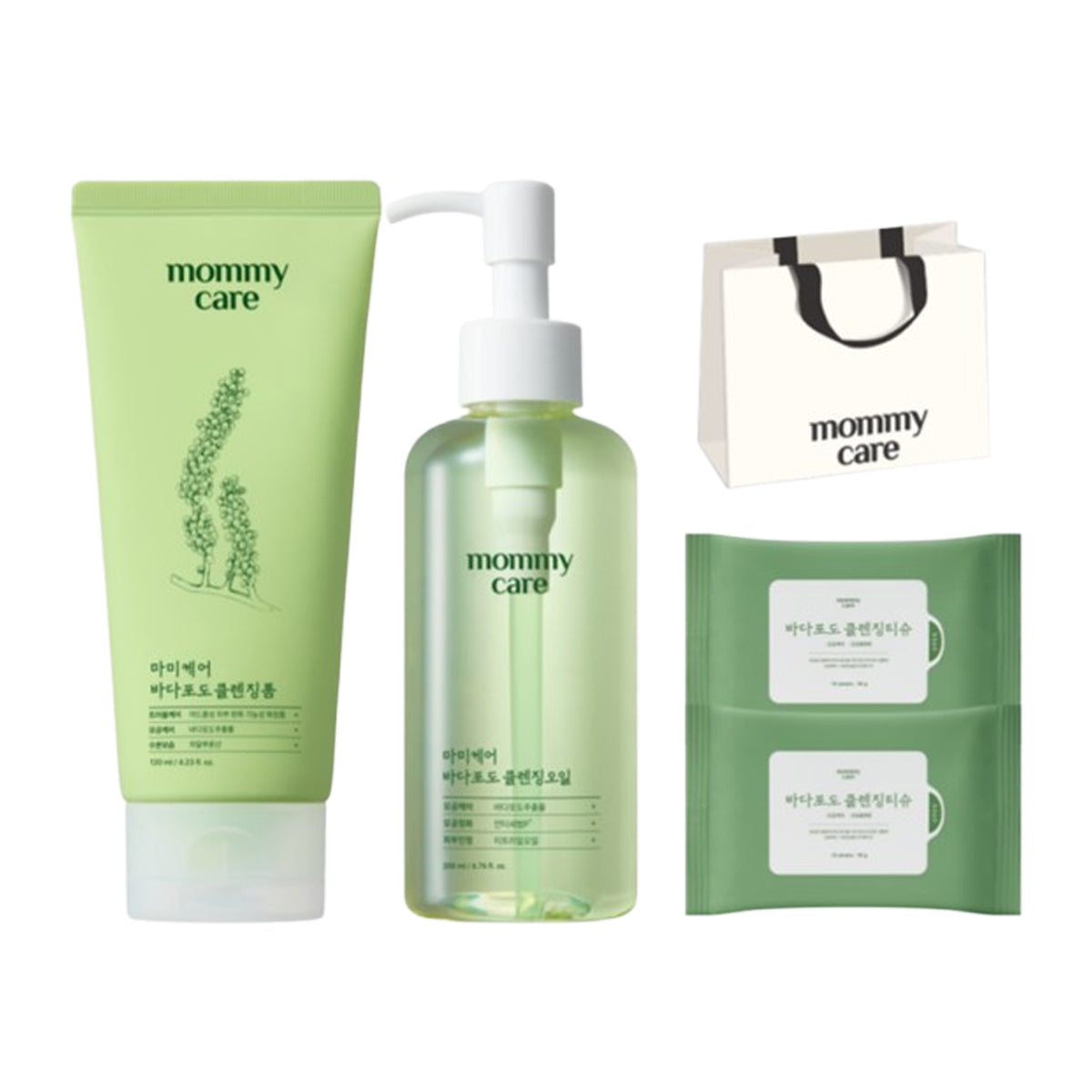 mommy care Korean Cleansing Oil + Korean Sea Grape Cleansing Foam (Cleansing Tissues 20 Sheets + Gift Shopping Bag)