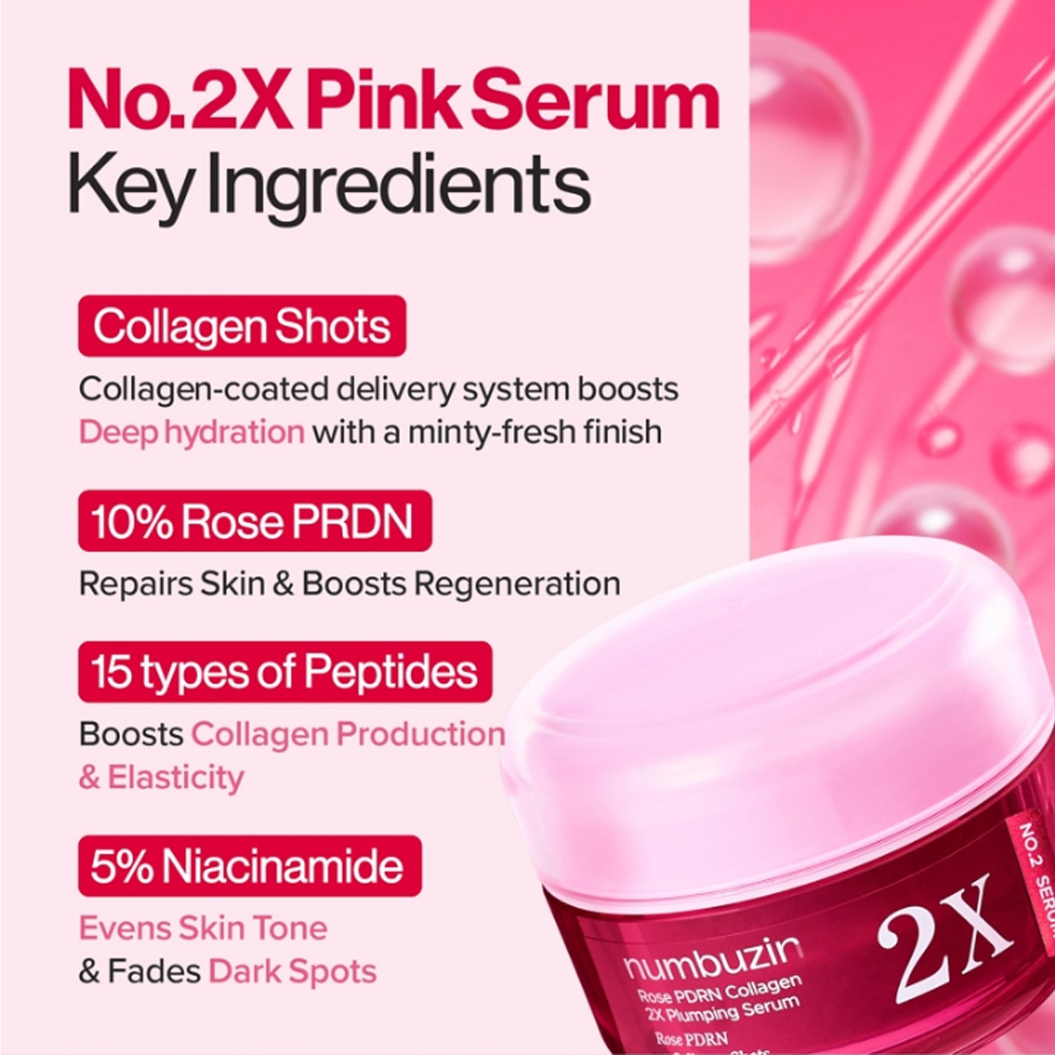 numbuzin No.2 Rose PDRN Collagen 2X Plumping Serum 30ml | DODO