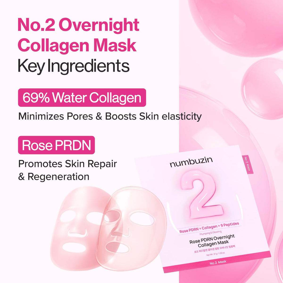 numbuzin No.2 Rose PDRN Collagen Wrapping Overnight Film Pack (4 Sheets)