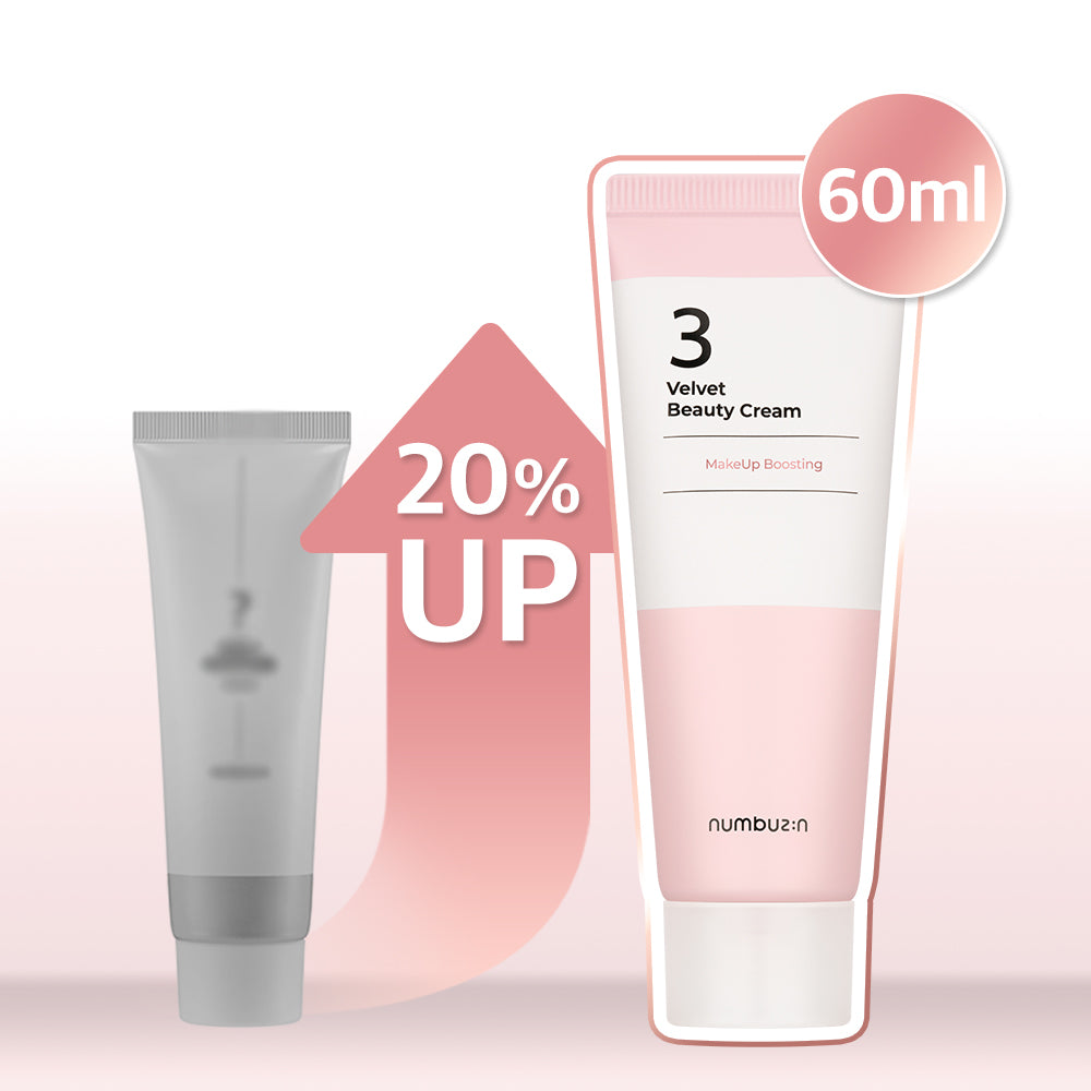 A 60ml container of numbuzin No.3 Velvet Beauty Cream, displaying a rich, velvety cream texture.