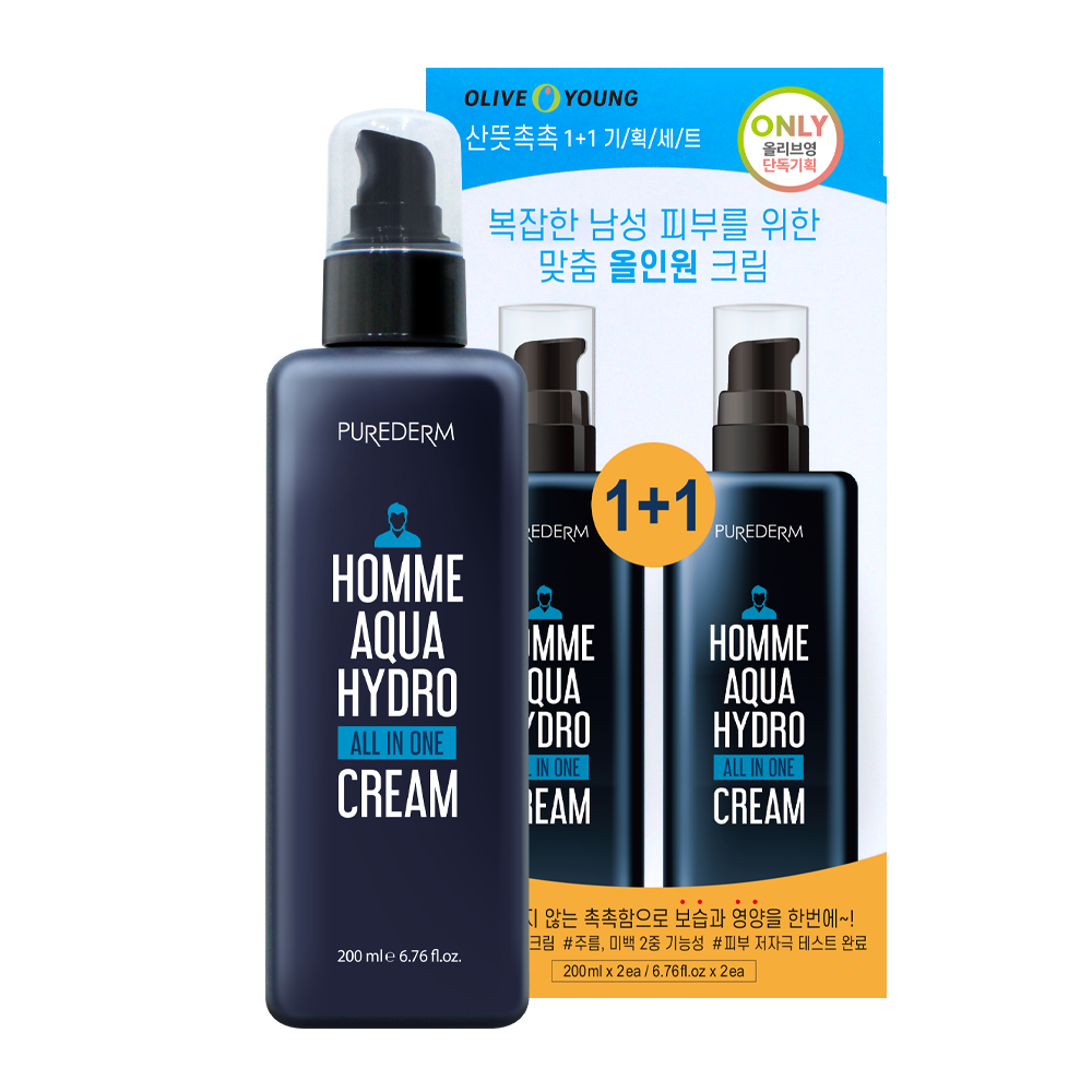 PRRETI [Purederm] Homme Aqua Hydro All-in-One Cream 200ml (2 Pieces)