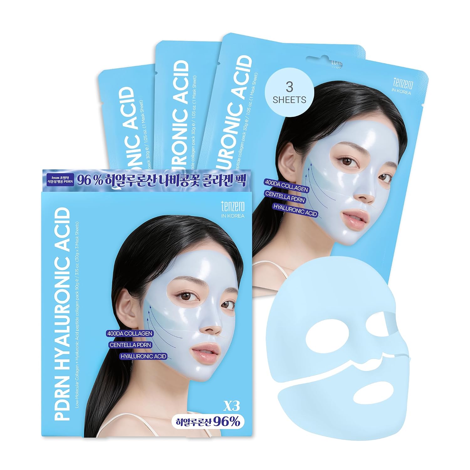 tenzero Plump Hyaluronic Acid PDRN Mask Pack 30g 3ea
