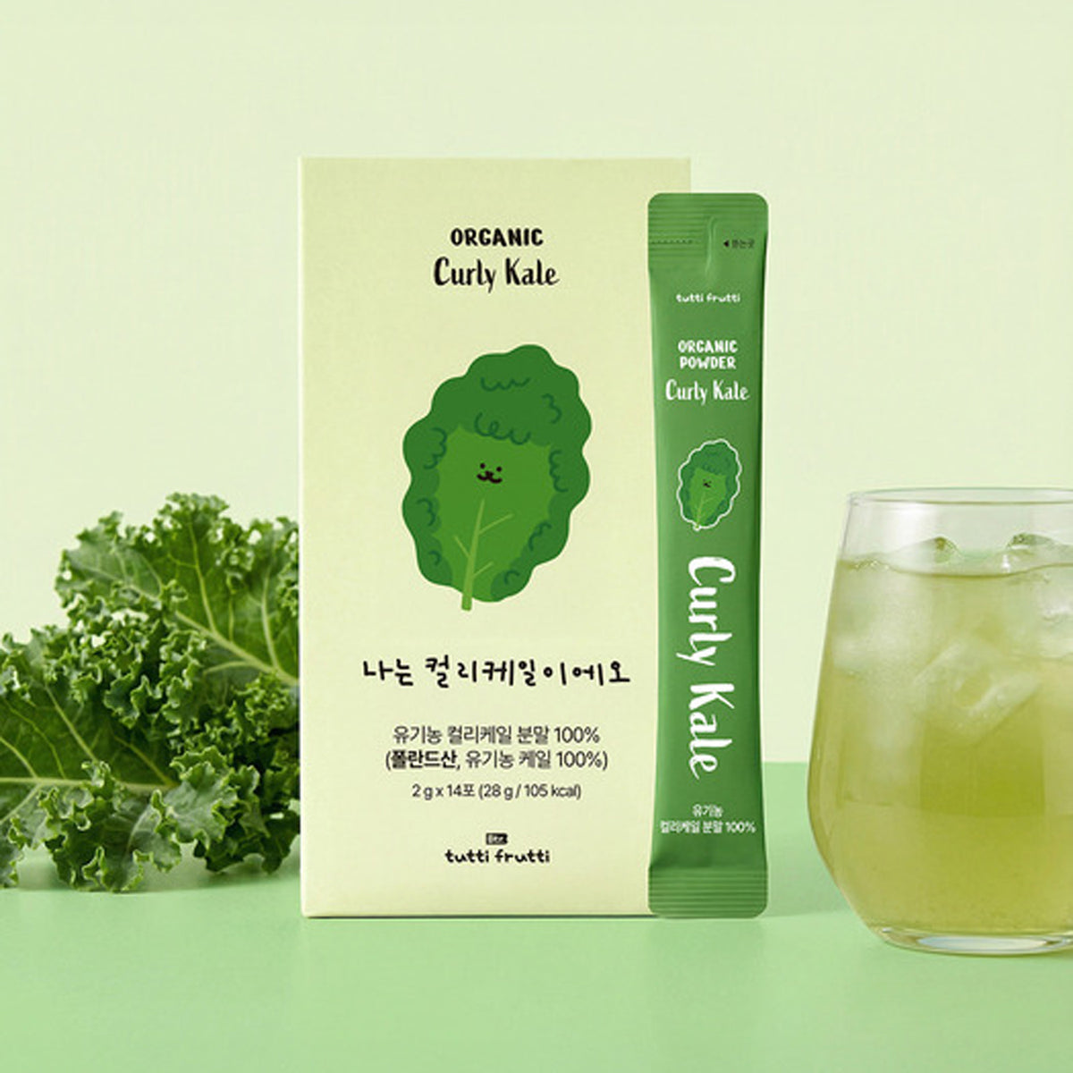 tutti frutti 100% Organic Powder Curly Kale 1 Box (2g x 14 Sticks)