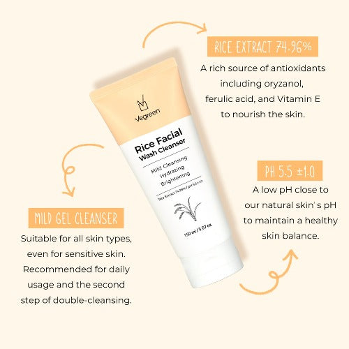VEGREEN Rice Facial Wash Cleanser 150ml - DODOSKIN