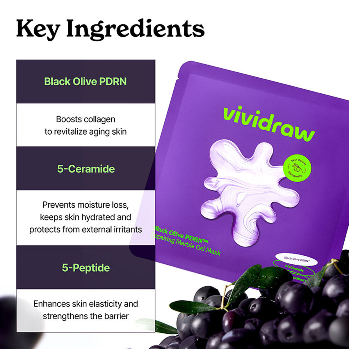 vividraw Black Olive PDRN™ Repairing Marble Gel Mask 4ea