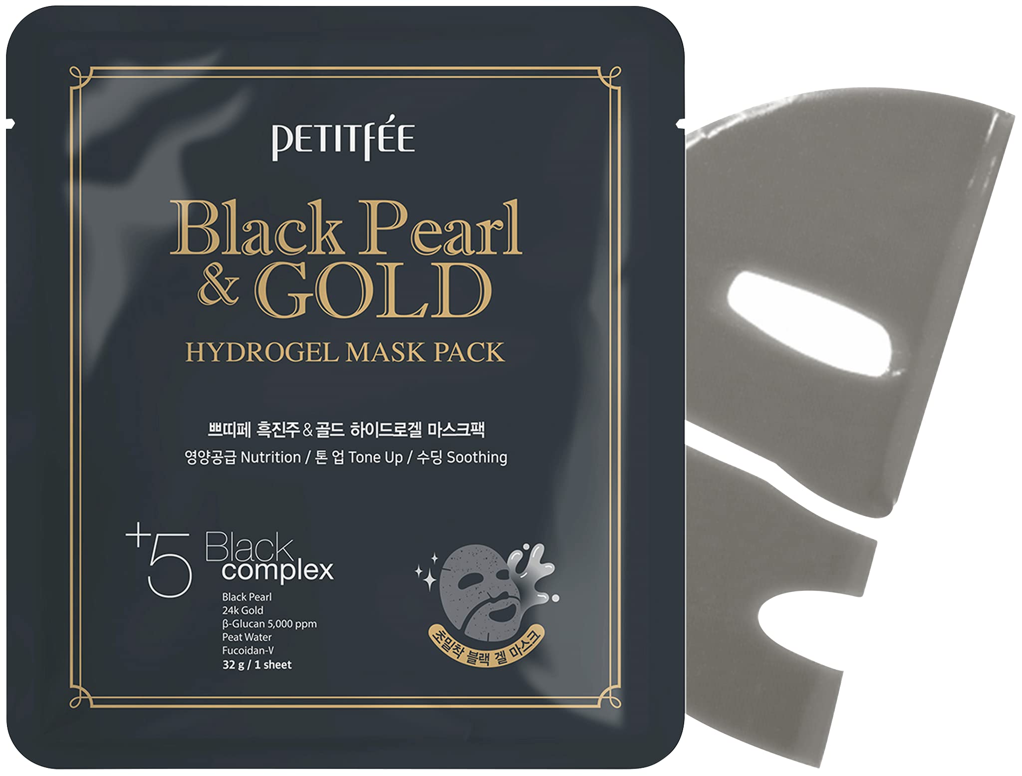 Petitfee Black Pearl & Gold Hydrogel Mask Pack 5ea - Dodoskin