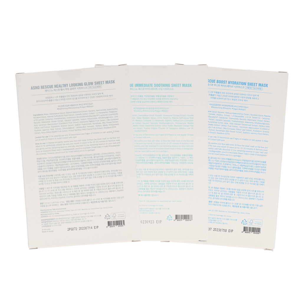 ASNO Rescue Sheet Mask Set ( 5 sheets x 3 types) - Dodoskin