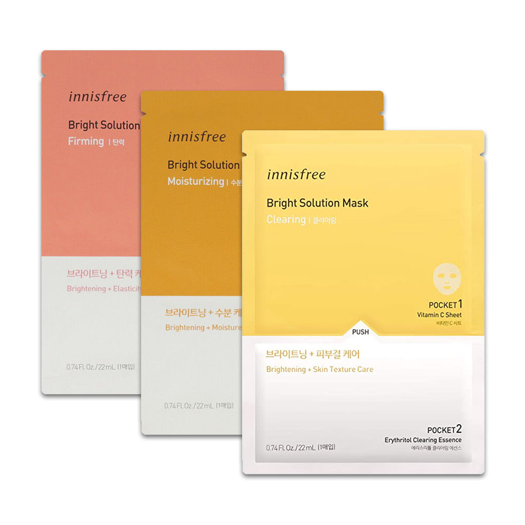 [US Exclusive] innisfree Bright Solution Mask 22ml x 3pcs (3 Types) - Dodoskin